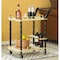 Fabulaxe Wood Serving Bar Cart Tea Trolley with 2 Tier Shelves and Rolling Wheels, Gold, Black and White QI003776.WT - alternate 3